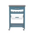 thumbnail image 2 of Linon Natalie Wood Stainless Steel Top Kitchen Cart in Blue, 2 of 15