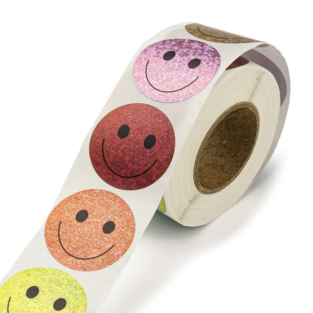 10rolls Smile Stickers Roll Round Paper Smiling Face Pattern Adhesive Labels Decorative Sealing Stickers for Gifts Party Mixed color 25x0.2mm 500pcs/roll