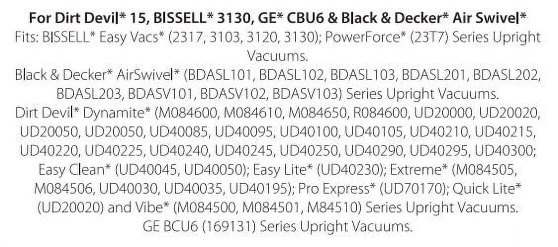Great Value Replacement Vacuum Belts, For Dirt Devil 15, Bissell 3130, GE CBU6, and Black & Decker Air Swivel, 2 Count