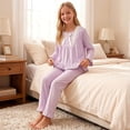 thumbnail image 7 of Cethrio Girls Cotton Pajama Sets, Casual 2 Piece Soft Long Sleeve Kids' Summer Sleepwear Purple Size 6, 7 of 7