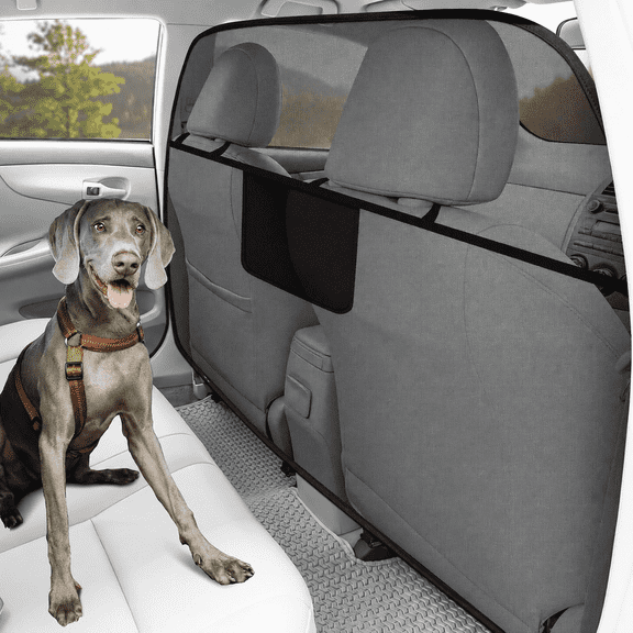 Dog Car Barrier, 61.4" Wide Escape-Proof Mesh Pet Divider with Storage Pocket, Back Seat Dog Barrier for Large SUV, Trucks and Pickup, Black