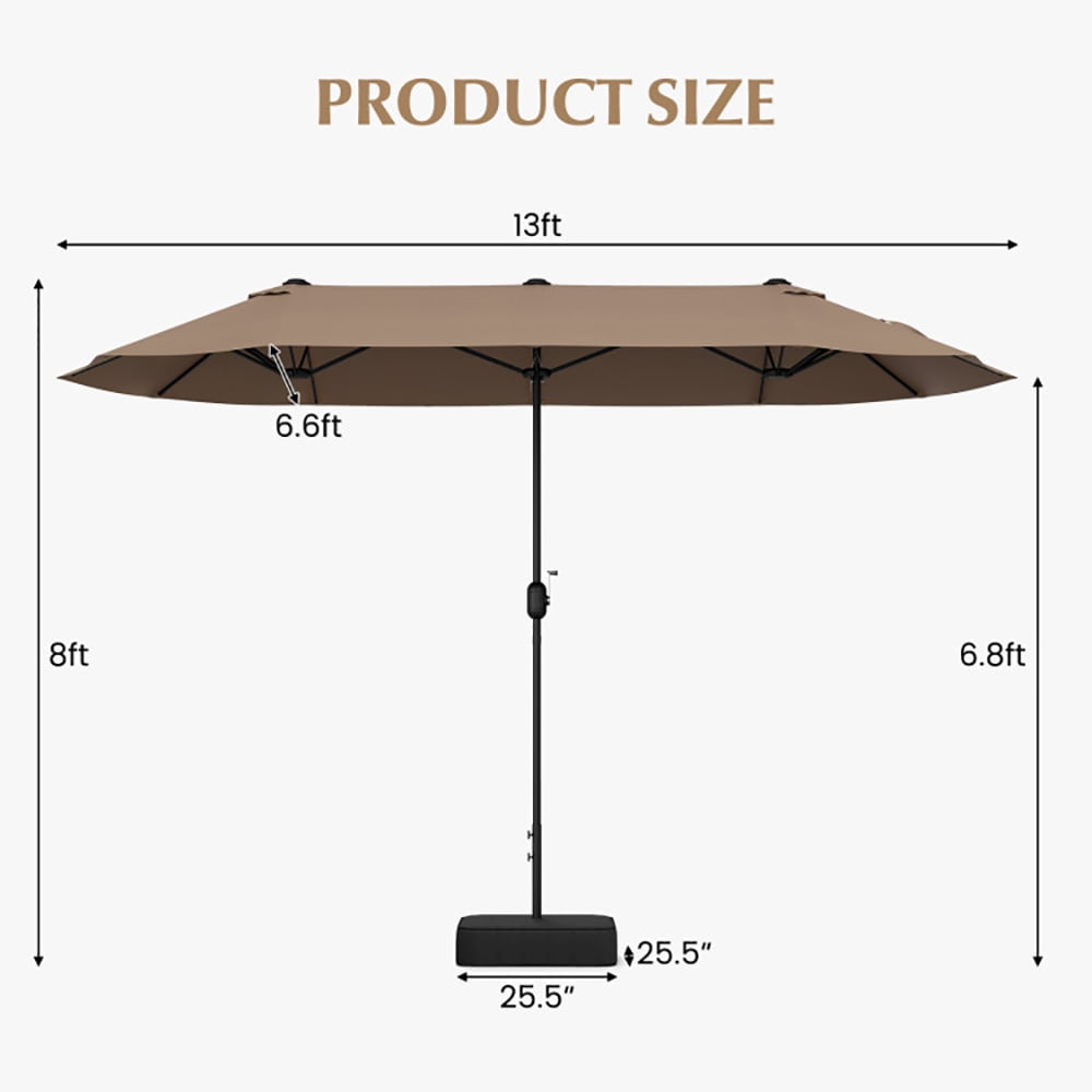 Aimee Lii 13FT Double-sided Patio Twin Table Umbrella with Crank Handle, Outdoor Umbrellas for Patio, Tan