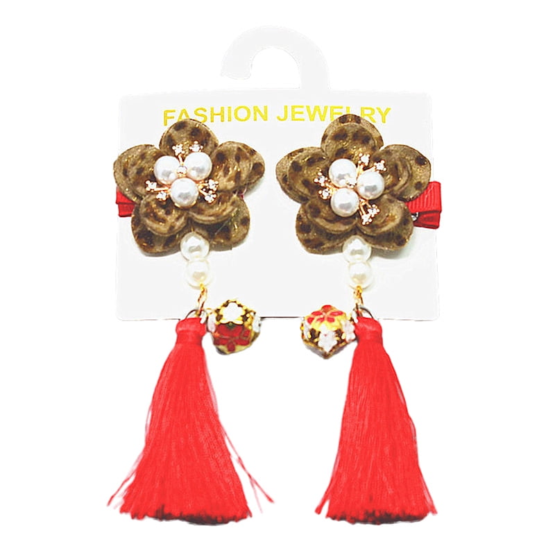 MOREFUN Baby Girls Chinese Style Hairy Furry Flower Tassels Hair Clips Barrettes For Kids Festival