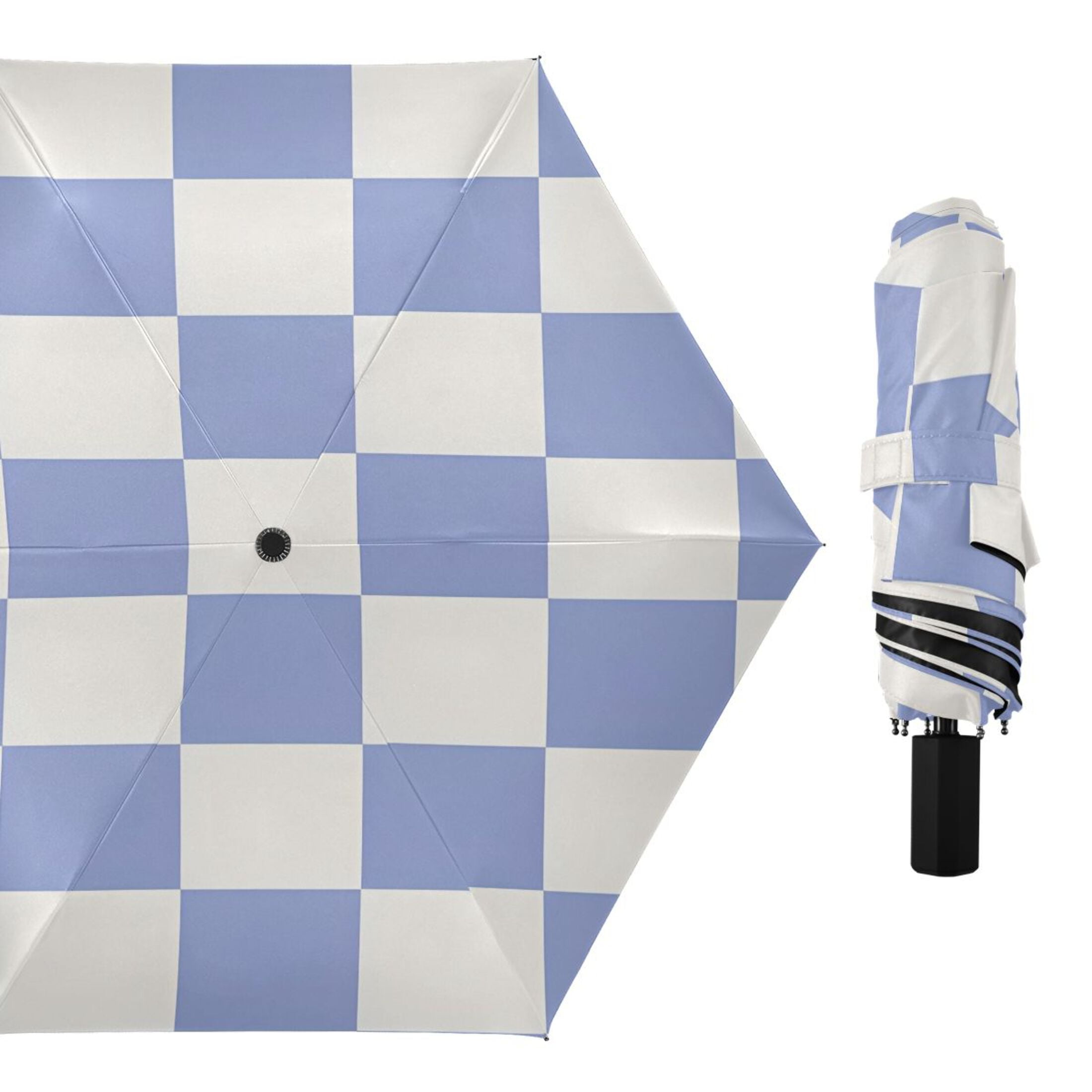 ALAZA Blue Checkered Grid Pattern UPF 50+ Compact Folding Umbrella for Rain Travel Umbrella Packable