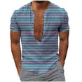 thumbnail image 2 of LYEAA Mens Short Sleeve Shirts Casual Crew Neck Beach Loose Summer Pullover T-shirts Striped Buttons Soft Comfortable Breathable Men's Tops Multicolor L, 2 of 5