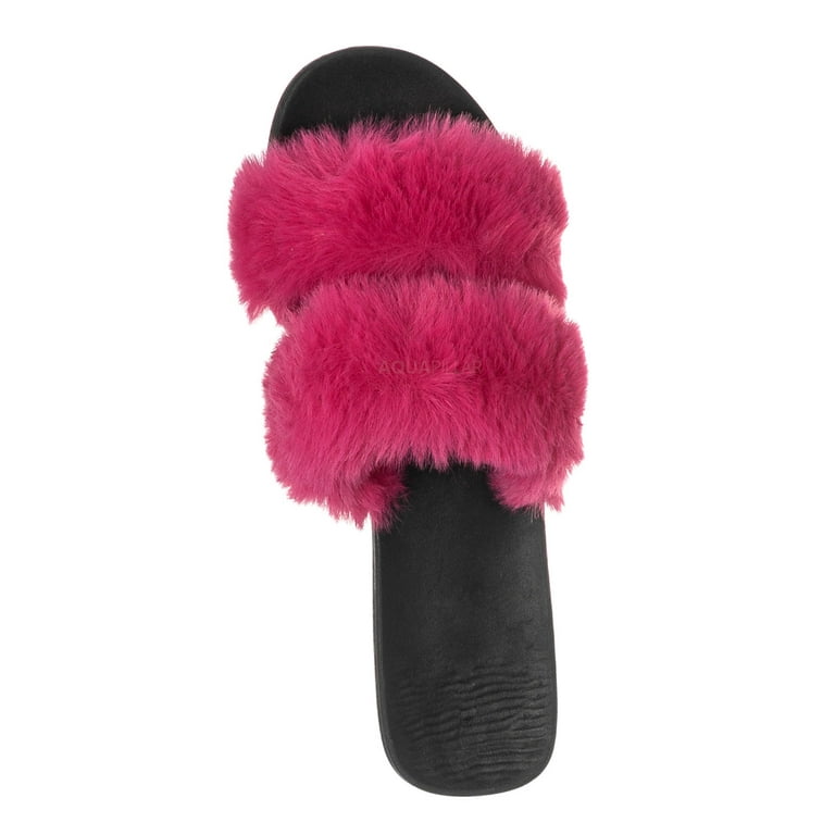 Fullmoon15 by Bamboo, Furry Double Strap Slide In Sandals - Faux Fur Indoor Slipper (Women) - Walmart.com