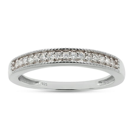 AFFY 0.10CT Moissanite Diamond Half Eternity Band Ring for Women 14K White Gold over Silver-9.5