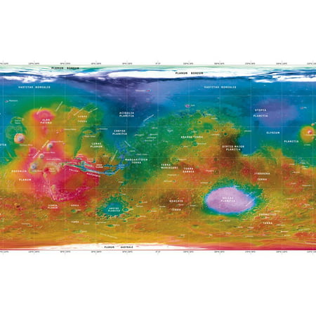 Mars Topographical Map, Satellite Image Print Wall Art By Detlev Van