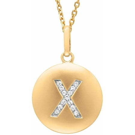 Diamond Accent Yellow Gold-Plated Sterling Silver Round Initial X Disc Pendant