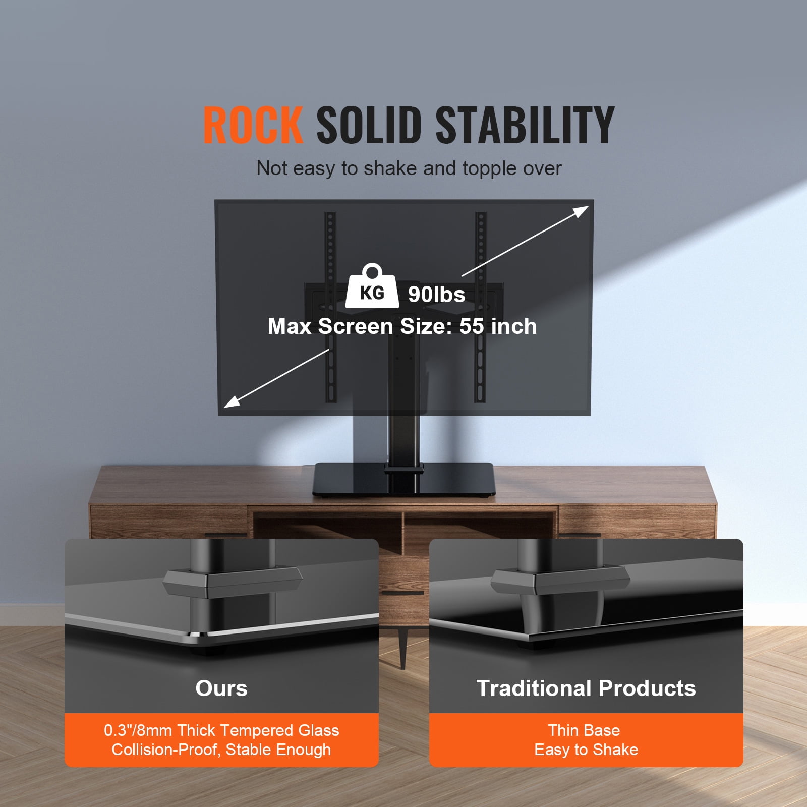 KFFKFF TV Stand Mount Swivel Universal TV Stand for 32"-55" TVs Adjustable Height