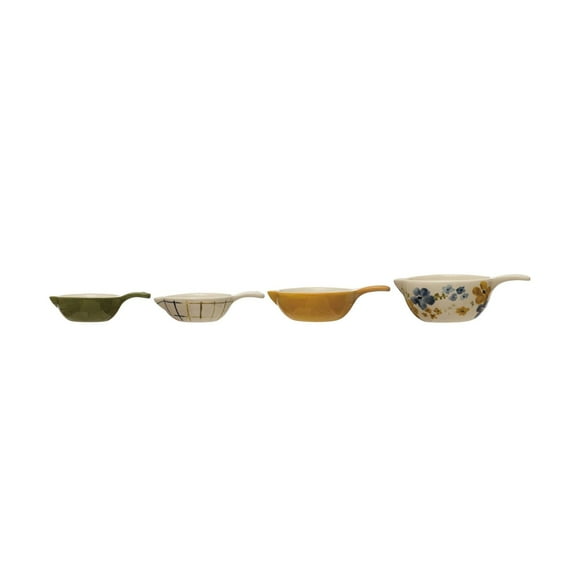 Tazas medidoras de gres pintadas a mano de Creative Co-Op, 6 pulgadas de largo x 4 pulgadas de ancho x 3 pulgadas de alto, multicolor