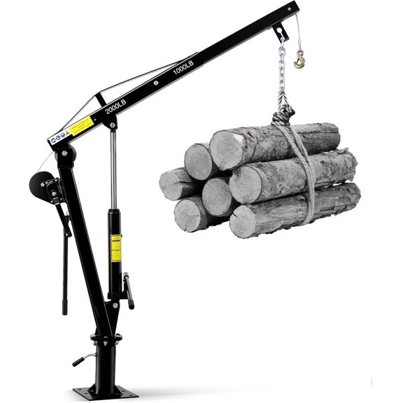 Pinypikaka Hydraulic Pickup Truck Crane with Manual Winch, 2000lbs Capacity, 5in-80in Lift, 360° Swivel Folding Truck Jib Engine Hoist Crane