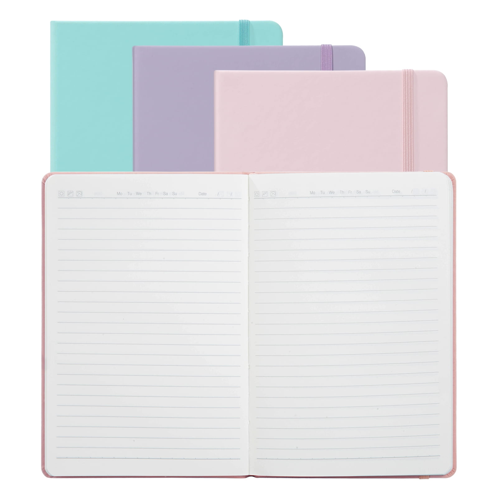 Vivin 3 Pack Journal Notebook, A5 Hardcover Leather Journals, College Ruled Lined Journal Notebook, Writing and Notebooks for office, home, school- Pink&Purple&Blue