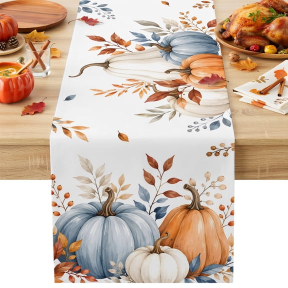Table Runners-70 Inch Long,Thanksgiving Pumpkin Autumn Leaves Orange Linen Dresser Scarves Dining Table Runner Fallen Leaves Tabletop Scarf for Home Kitchen Holiday Party Decor