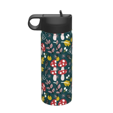 

Adobk Cartoon Leaf Mushroom Red Print Water Bottle 18oz Sports Insulated Kettle for Cycling Gym Basketball Outdoor Suitable as a Present