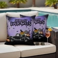thumbnail image 4 of Dark Purple Halloween Outdoor Waterproof Pillow Covers, Spooky Truck Pumpkins Crow Spi-der Decorative Square Throw Pillowcase Sofa Cushion Sham for Patio/Couch/Chair, 16"x16" 2 Pack, 4 of 8