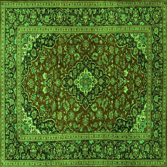 Ahgly Company Indoor Square Medallion Green Traditional Area Rugs, 3' Square