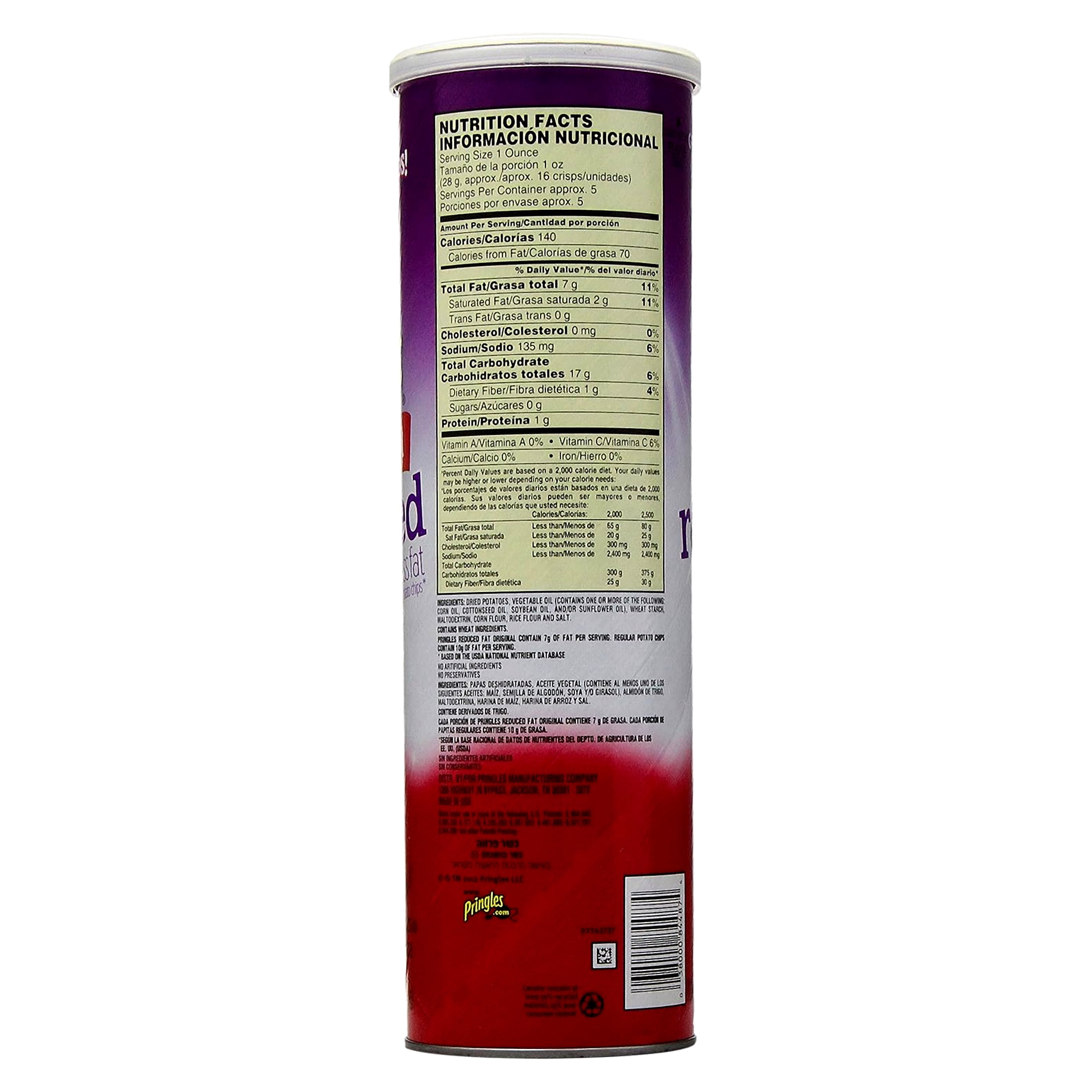 Pringles Reduced Fat Original Potato Crisps, 5.71 Oz.
