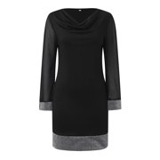 Evening Gowns for Women formal Midi Dresses for Women Shiny Mesh Stitching Glamorous Black V Neck Mini Dress Long Sleeve Mesh Body Slim Dress