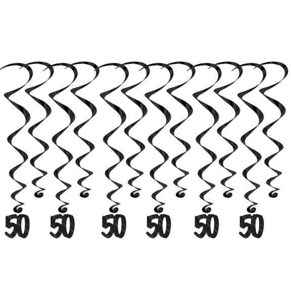 Beistle Pack of 6 Black “50” Birthday Party Whirls 31.5”
