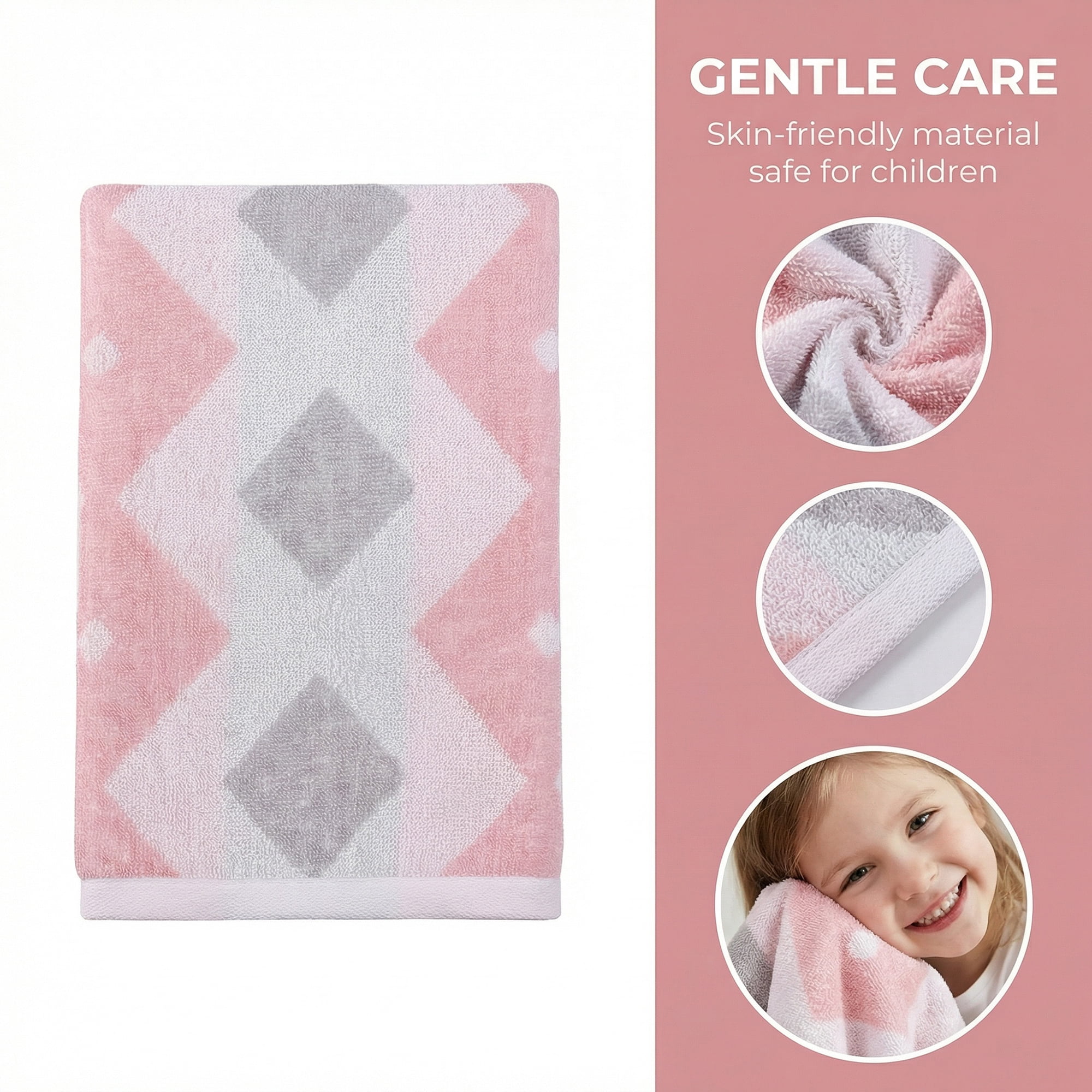 Unique Bargains Geometric Rhombus Cotton Soft Color Block Hand Towel Pink 4pcs 28" x 13"