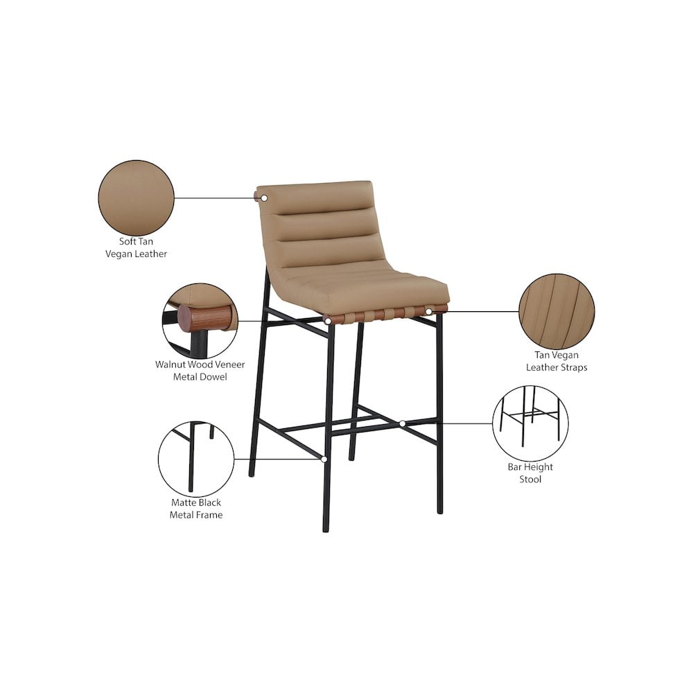 Meridian Furniture Burke Vegan Leather Bar Stool, Tan