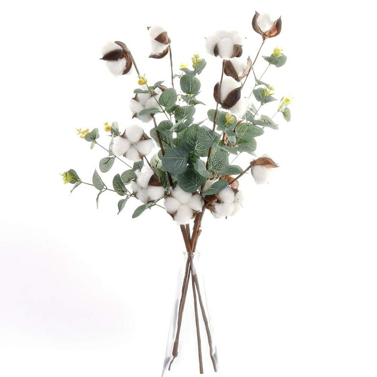 6pcs Cotton Stems, Artificial Cotton Flower Branches with Eucalyptus L –  Lasercutwraps Shop