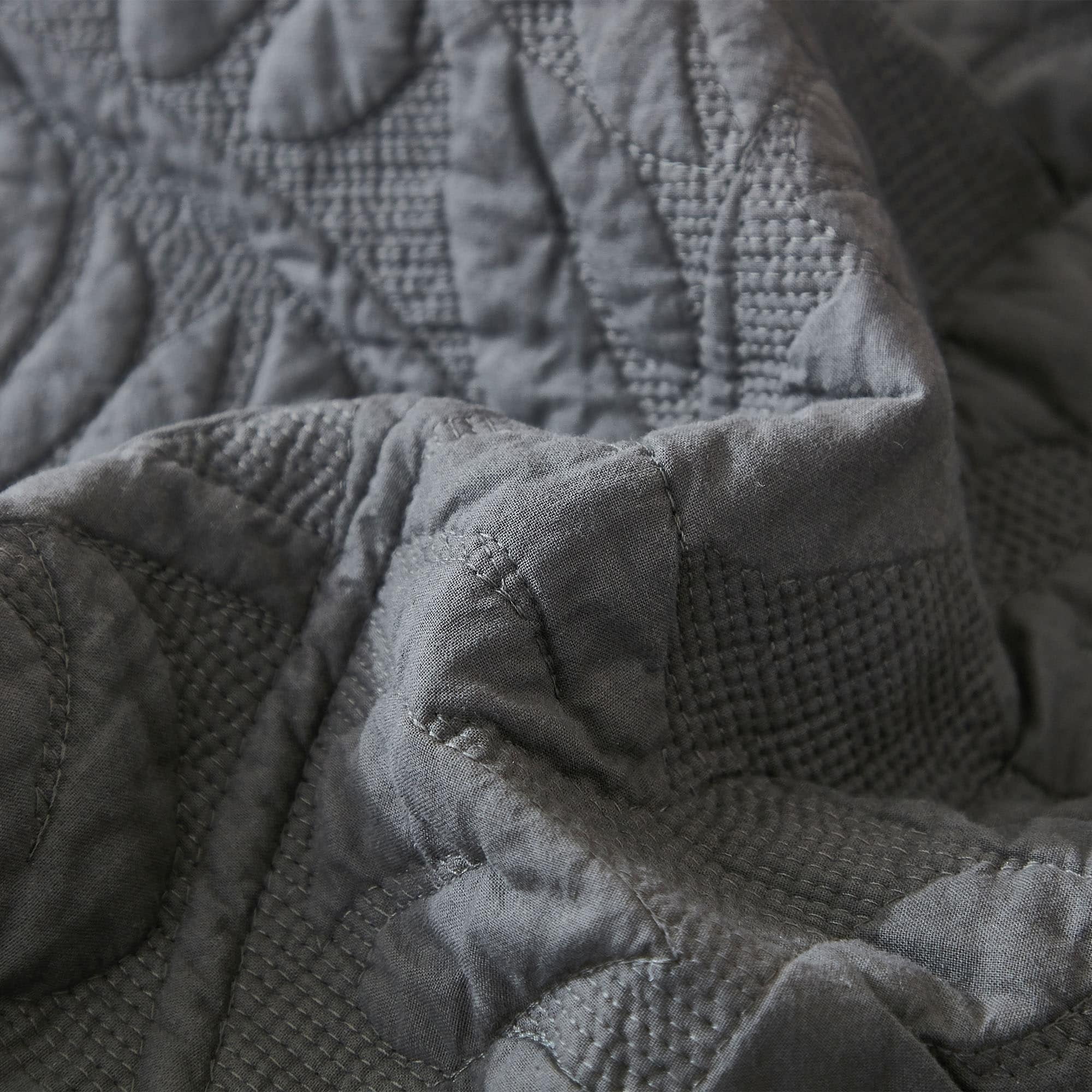 MarCielo  3 Piece Cotton Oversized Bedspread Quilt Set Tmonica Heather Grey - Queen