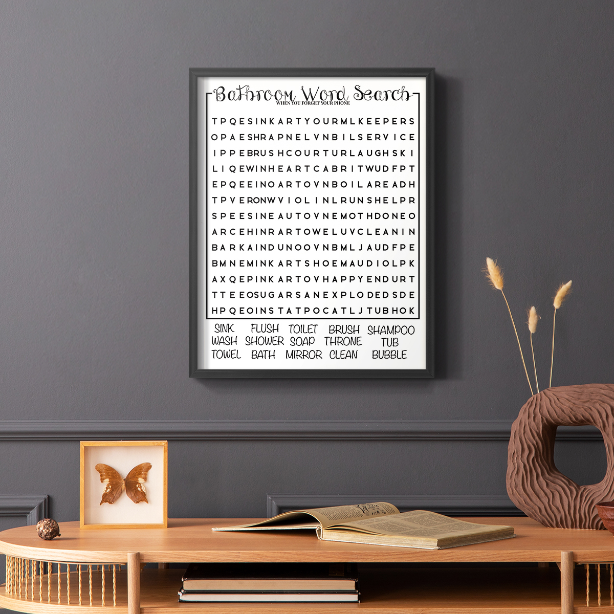 Bath Word Search in Paper Solid Wood 16 x 20 Framed Print