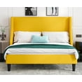 thumbnail image 3 of Allewie Full Size Fabric Upholstered Platform Bed Frame with Wingback Headboard, Light Yellow, 3 of 7
