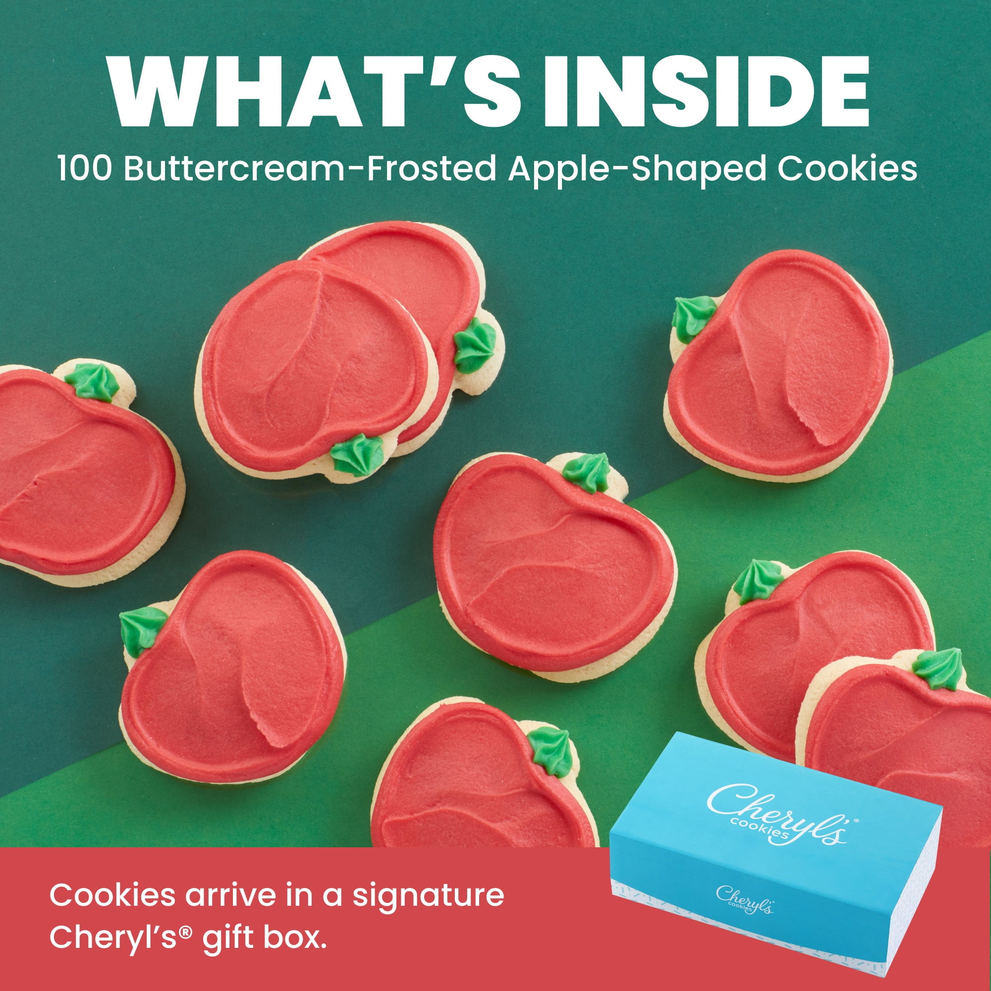 Cheryl's Cookies® Apple Shaped Cookies, with 100 Buttercream Frosted Sugar Cookies, Individually Wrapped, Gift for Teachers, Grads, Family, Friends, Loved Ones