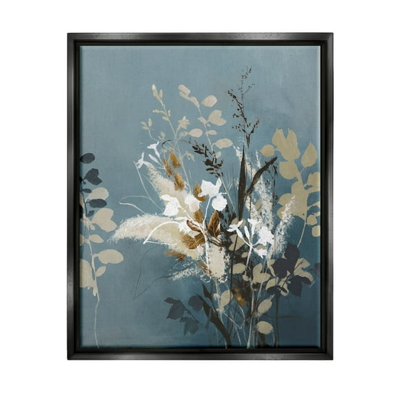 Stupell Industries Botanical Sprigs Modern Arrangement Graphic Art Jet Black Floating Framed Canvas Print Wall Art, Design by Design Fabrikken