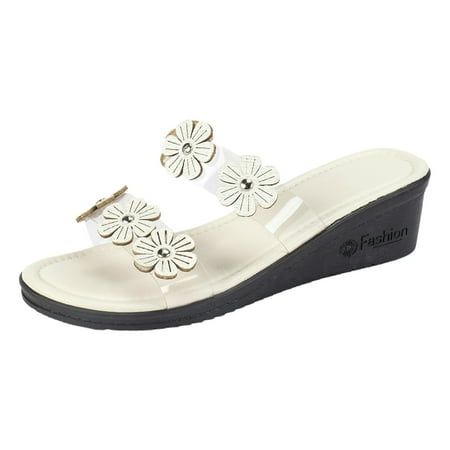 

WNVMWI Sandals Women Sandels Summer Womens Sandals Back Strap White Shoes Slippers Flip Flops Wedge Sandals Large Size Round Toe Transparent Flower One Line Beach Slippers for Women Flip Flop Size 40