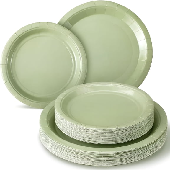 ACDANC 64 Pcs Sage Green Disposable Plates Green Paper Plates Disposable Dessert Plates Bulk 7 Inch 9 Inch Disposable Paper Plates Set Decoration for Wedding Engagement Bridal Shower