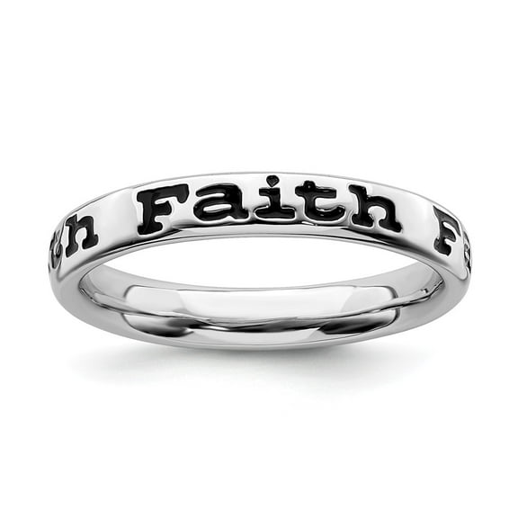 925 Sterling Silver Stackable Expressions Polished Enameled Faith Ring Size: 9; for Adults and Teens; for Women and Men