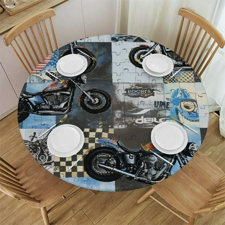 

Checkered Round Table Cover Stain Resistant Kitchen Dining Wedding Parties Full Width Single-Sided Printing 100% Polyester Fiber 46-50