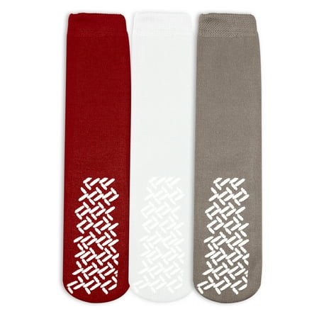 

Nobles Assorted Anti Skid/ No Slip Hospital Gripper Socks Great for adults men women. Designed for medical hospital patients but great for everyone (3 Pairs Red White & Tan)