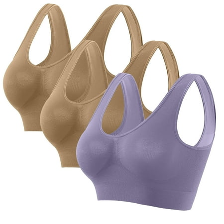 LYEAA Ladies Push up Bras 3 Pack Support Plus Size Wirefree Cool thin Sport Yoga Bra Solid Fitness Workout Bra Full Cup Comfortable Bras Pullover Breathable Sleeping Bras for Women Multicolor 3XL