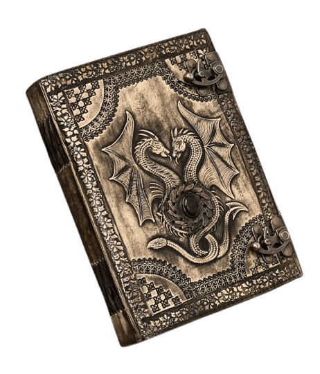 Handmade Leather Dragon Journal – 5x7 Inch Embossed Fantasy Notebook with 200 Deckle Paper Pages, Gemstone Accent, Antique Clasp, Medieval Writing Diary