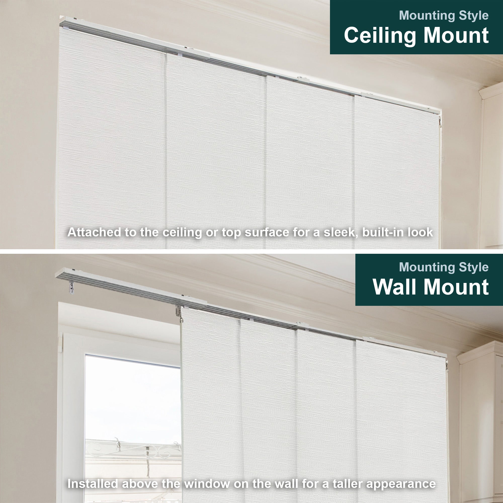 Chicology Adjustable Sliding Panel Blinds. Porcelain, 46"-86"W X 0"-96"H