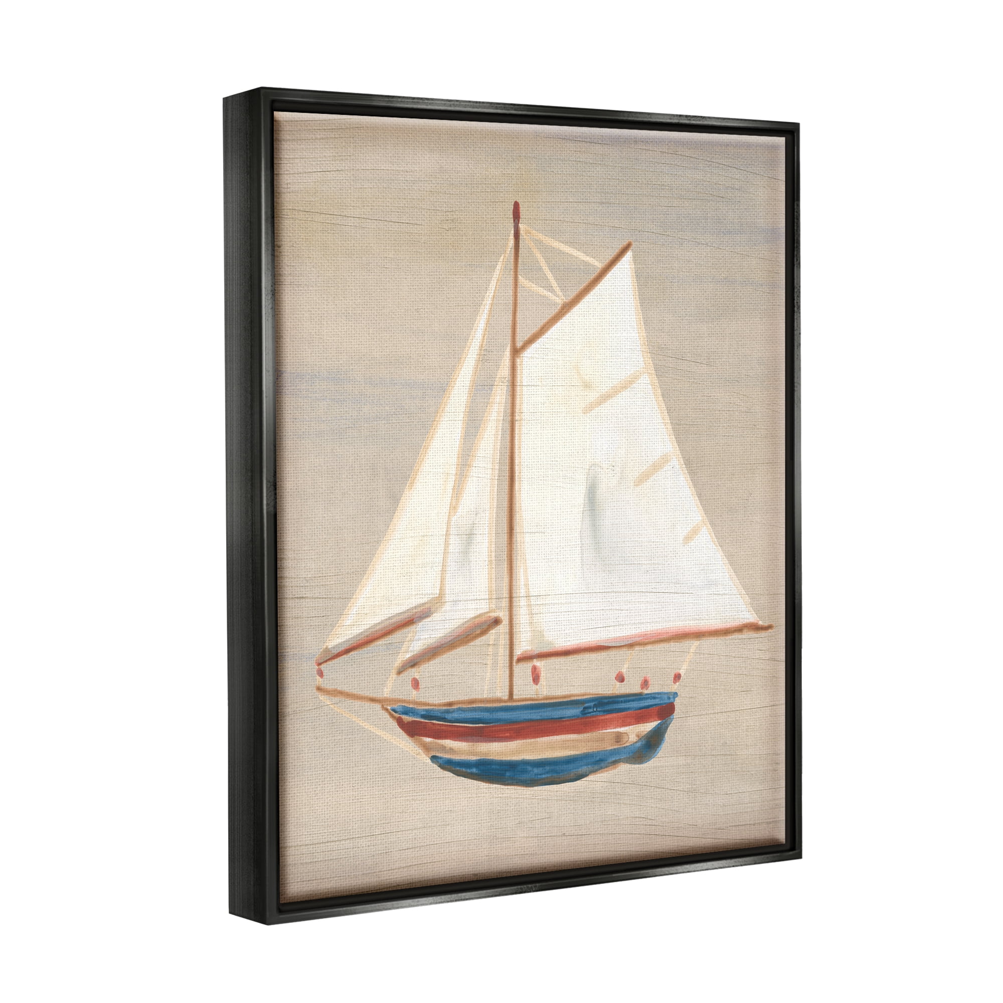 Stupell Industries Blue & Red Sailboat Transportation Painting Black Floater Framed Canvas Art Print Wall Art, 25 x 31