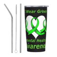 thumbnail image 1 of En mayo usamos verde Mes de concientización sobre la salud mental Taza de viaje de café de acero inoxidable con aislamiento de 20 oz con pajita Taza térmica portátil Juego de tres piezas con pajita, 1 of 7
