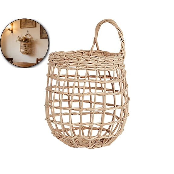 Hanging Onion Basket, Wall Mount Small Wicker Baskets for Food Storage, Woven Rattan Basket for Kitchen, Pantry, Home Decor