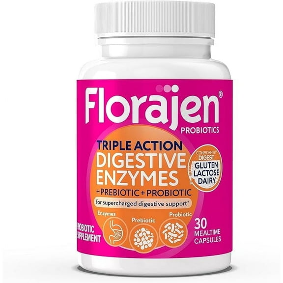 Florajen Digestive Enzymes with Probiotics & Prebiotics, 30ct – Gut Relief