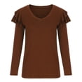 thumbnail image 4 of EQWLJWE Blouses à Manches Longues pour Femmes Mode Décontractée pour Femmes Couleur Unie Chandail Ample à Volants Manches Longues Col en V Tops, 4 of 6