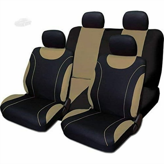 Yupbizauto New 8 Pieces Sleek Design Flat Cloth Front and Rear Car Seat Covers Set (Tan)