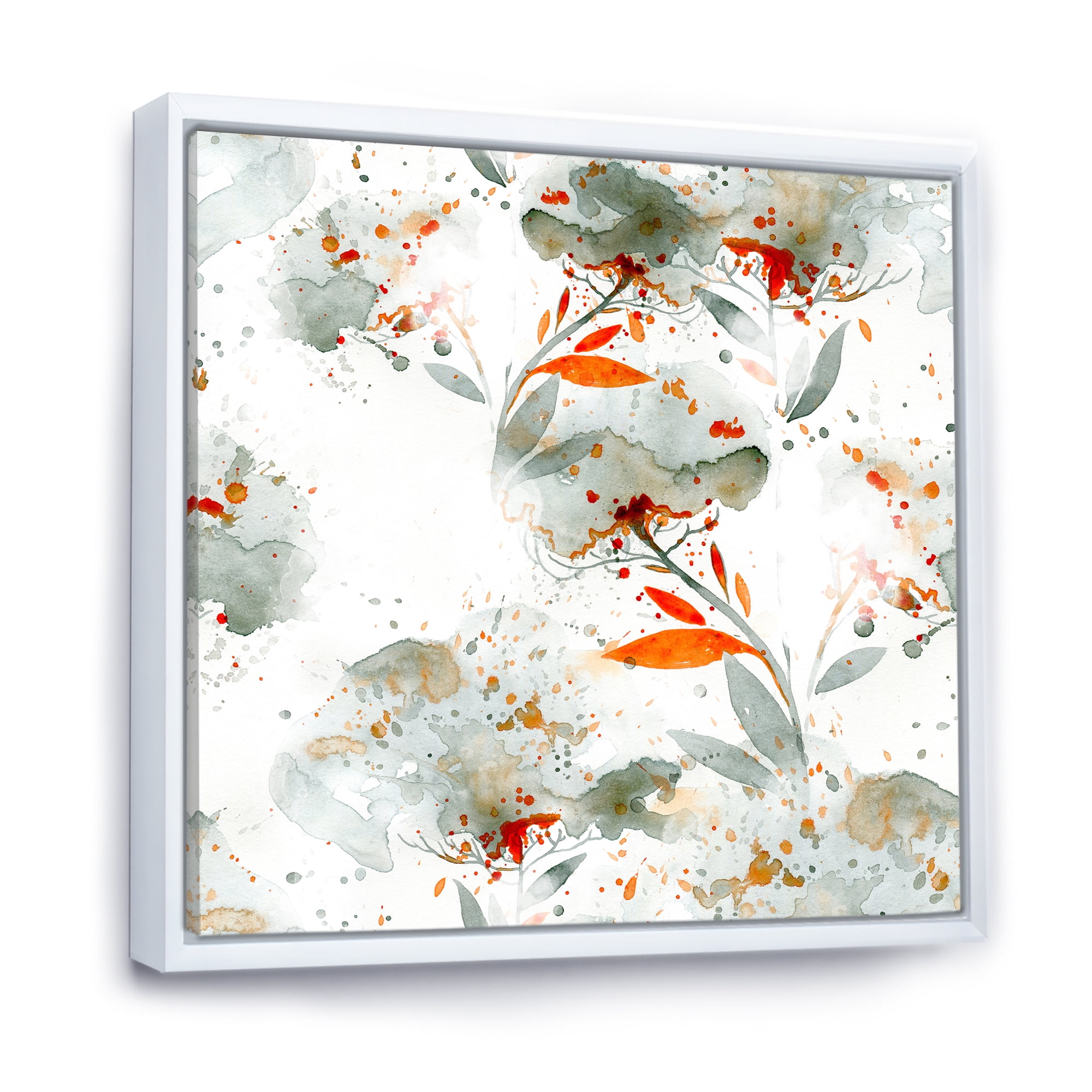 Designart 'Orange and Green Wildflowers I' Modern Framed Canvas Wall Art Print