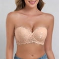 thumbnail image 2 of WCJM Bra Women Strapless Push Up Bra Lace Lightly Padded Balconette Multiway with Clear Straps(Beige,S), 2 of 5