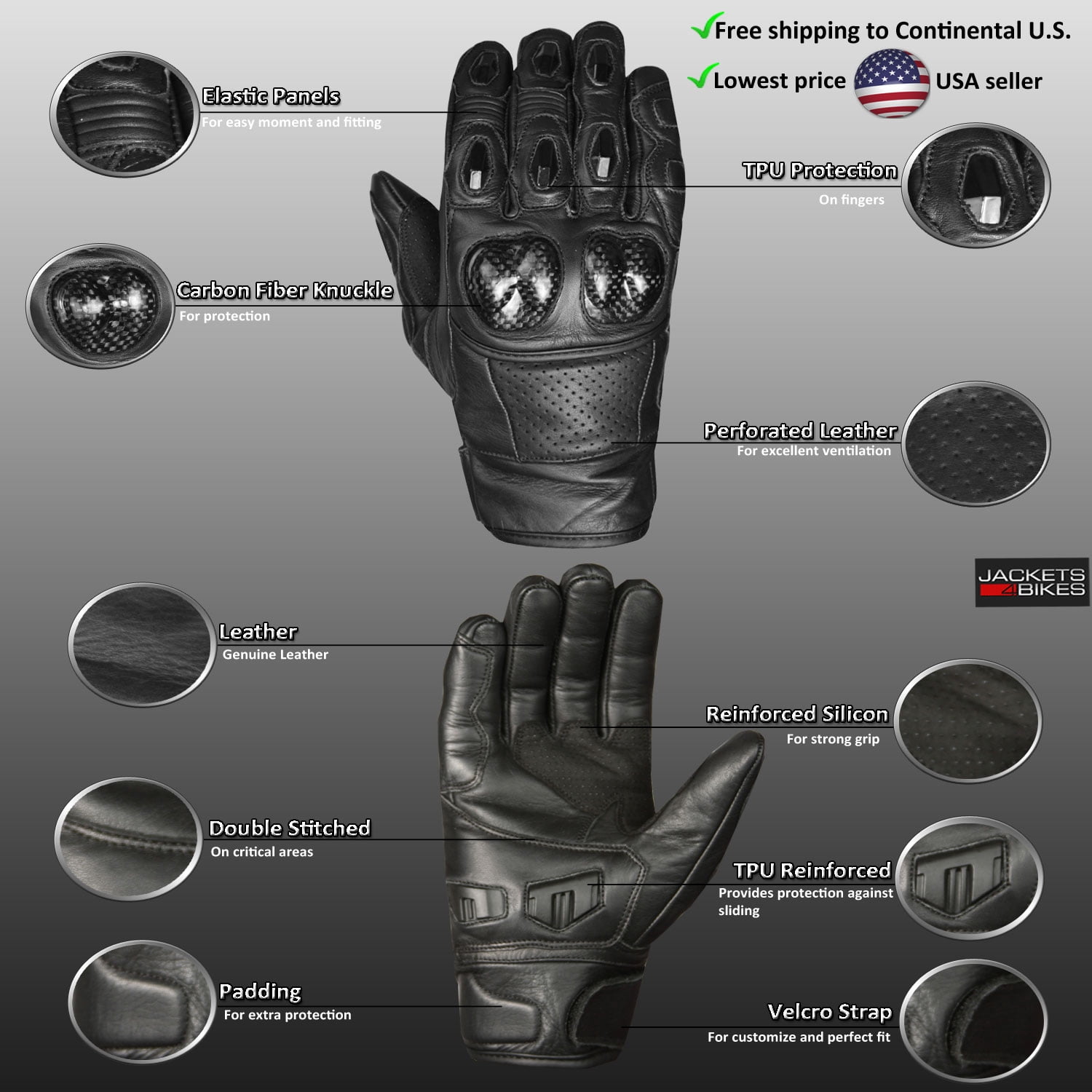 Men's Premium Leather Motorcycle Cruising Street Palm Sliders Biker Gloves Black Red S