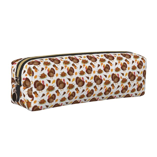 Easygdp Turkey And Thanksgiving3 para Estuche de Lápices de Cuero, Estuche de Papelería de Cuero, Estuche de Gran Capacidad con Cremallera